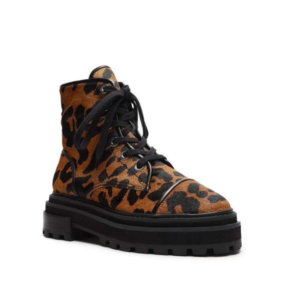 SCHUTZ Maylova Leopard Suede Combat Booties - Picture 3 of 12